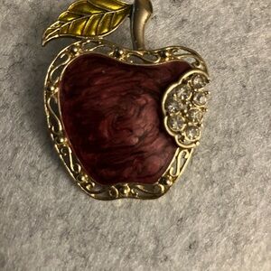 Vintage Purple Swirl Apple Brooch with Gold and Crystal Accents
